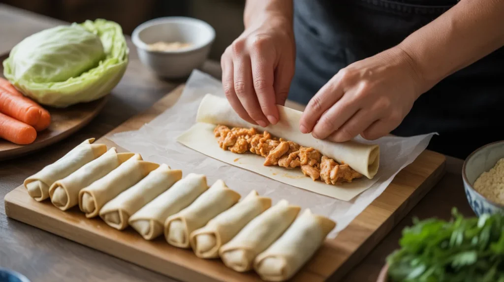 Chili’s Southwestern Eggrolls 3 Mixture is wrapped