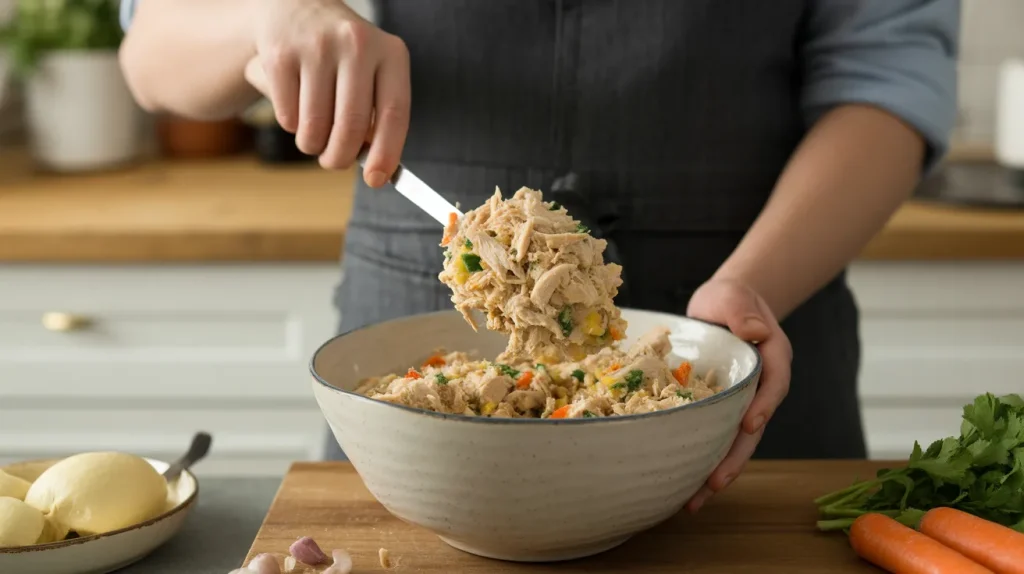 Chili’s Southwestern Eggrolls 2 filling mixture is prepared using chicken