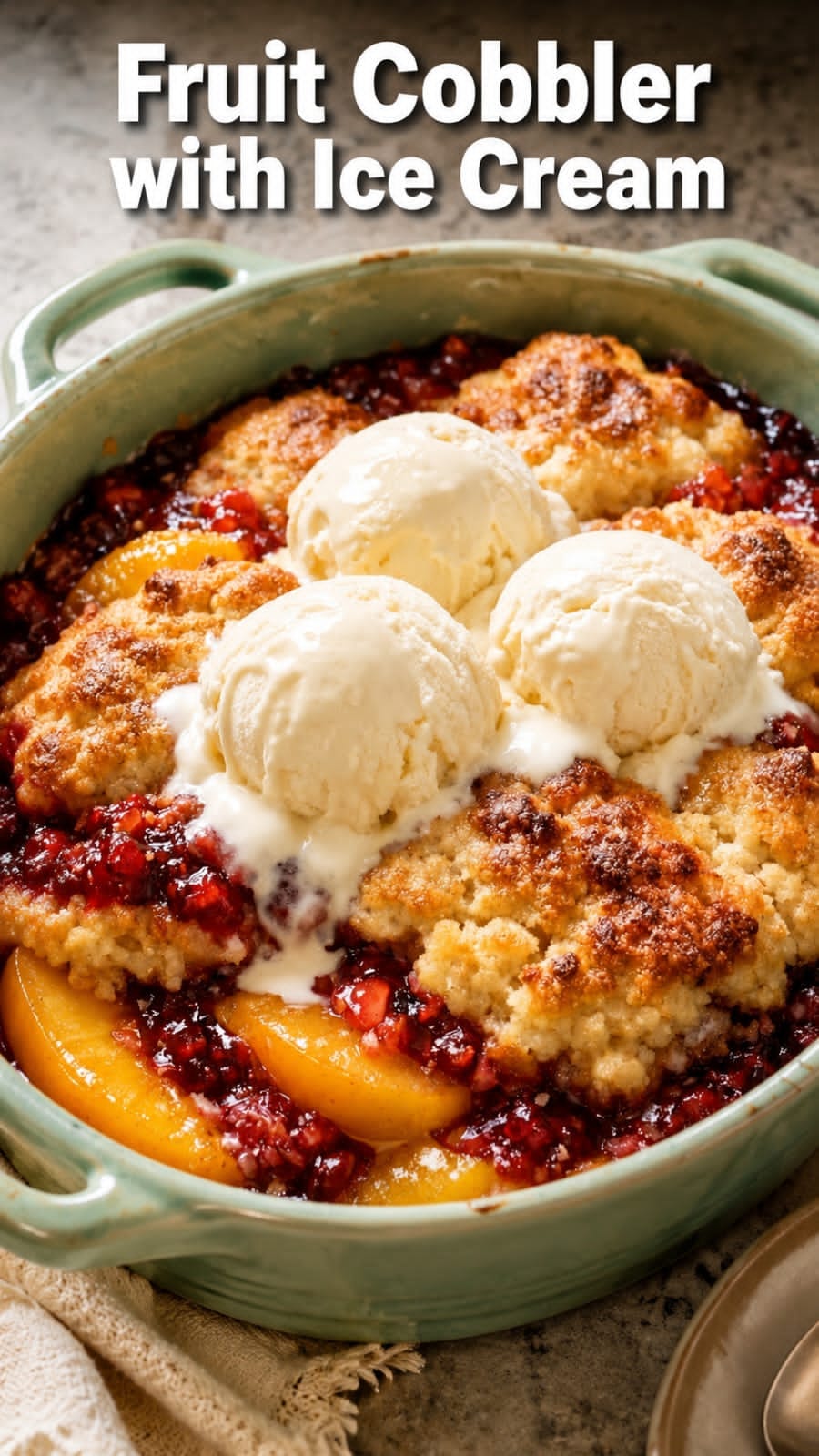 Fruit Cobbler With Ice Cream