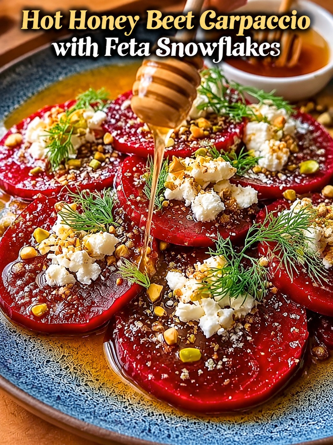Hot Honey Beet Carpaccio with Feta Snowflakes