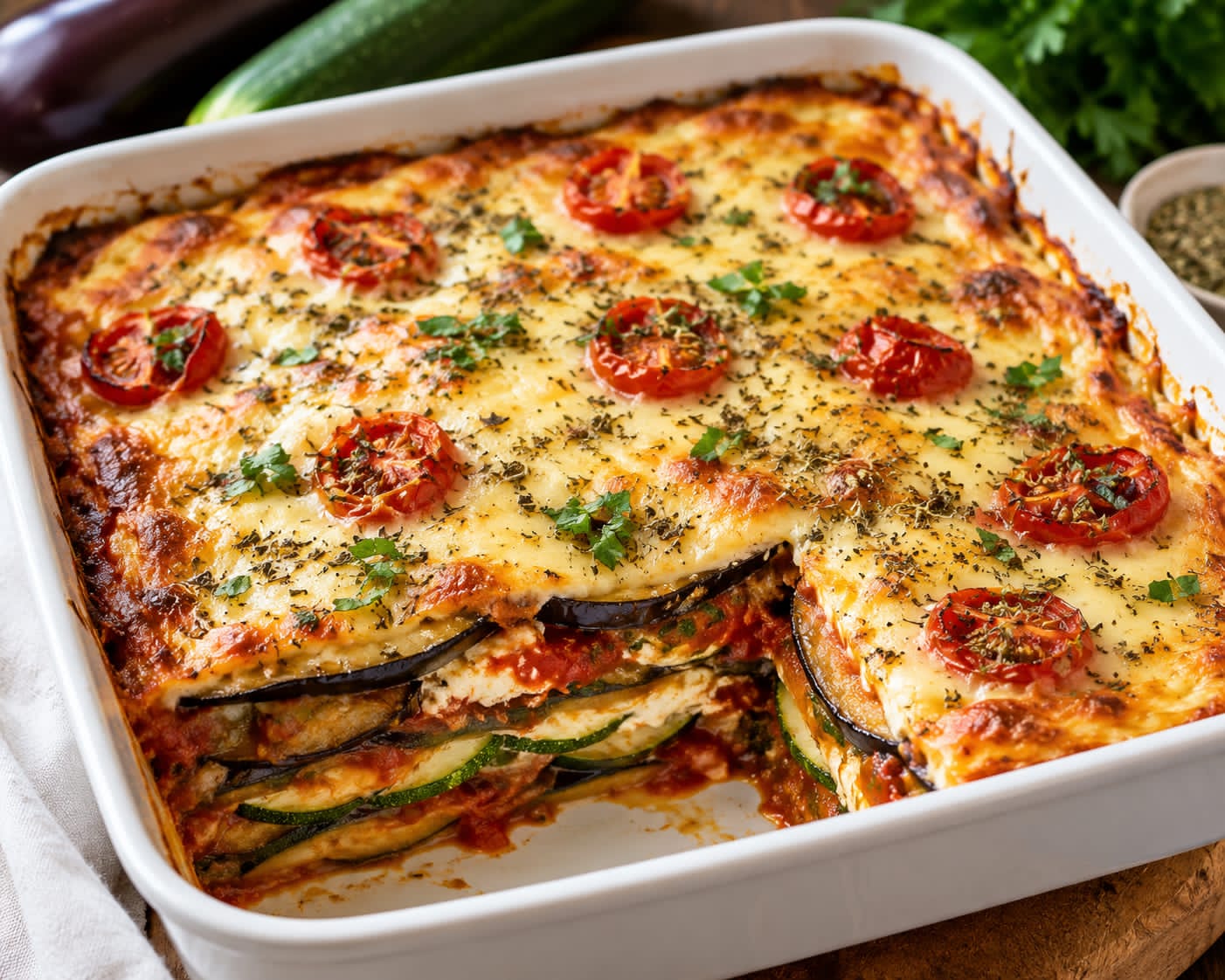 Layered Mediterranean Eggplant Zucchini Bake