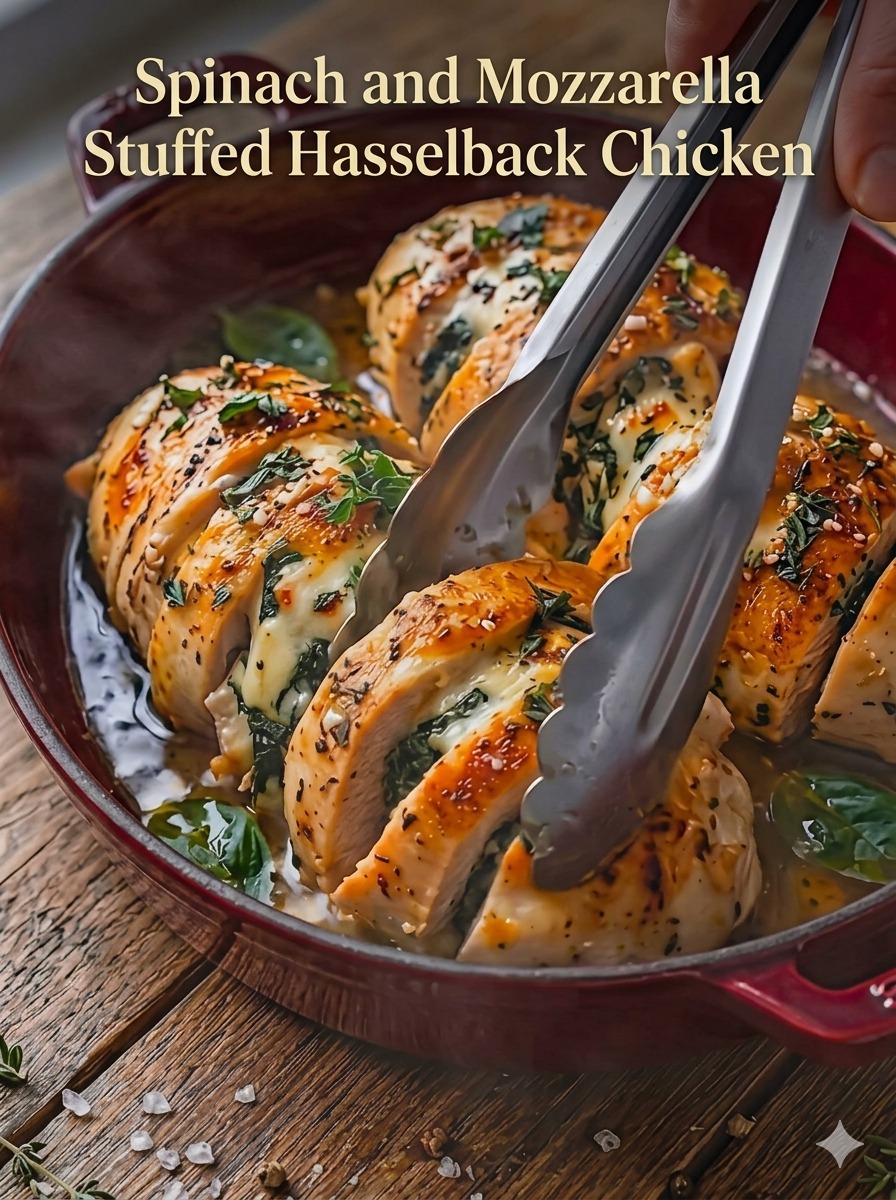 Spinach and Mozzarella Stuffed Hasselback Chicken