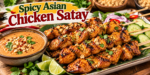 Chicken Satay with spicy peanut sauce, fresh cucumber, cilantro, lime, and roasted peanuts