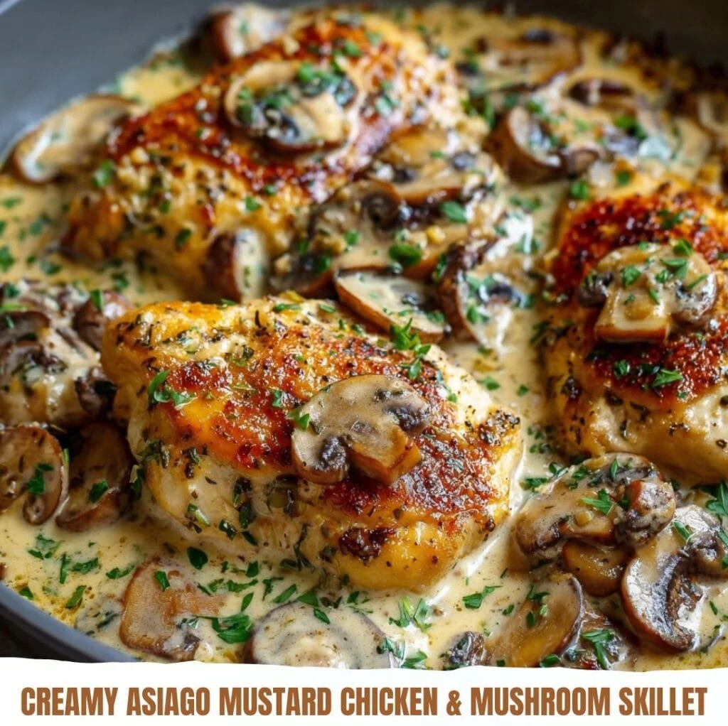 1 Creamy Asiago Mustard Chicken Mushroom Skillet
