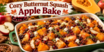 Butternut Squash Apple Bake with roasted squash, apples, cranberries, pecans, cinnamon, and maple glaze