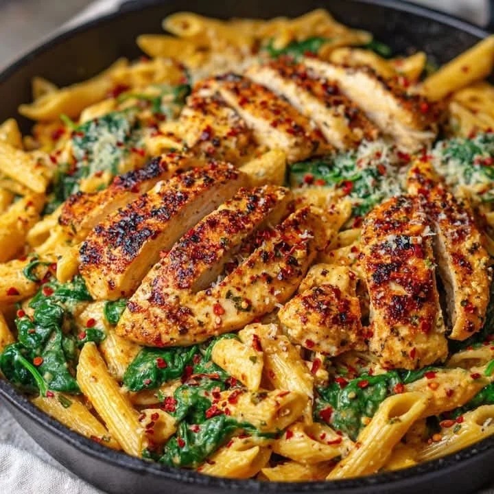 13 Mediterranean One Pan Spicy Chicken Spinach Pasta