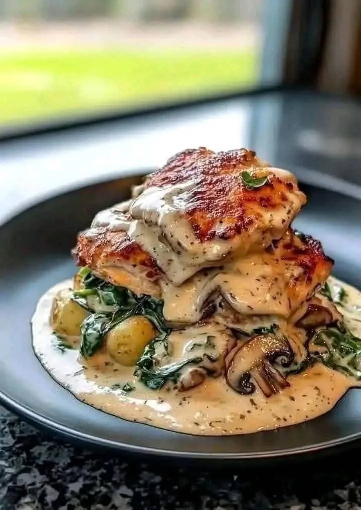 15 Mediterranean Creamy Smothered Chicken with Spinach Potatoes and Mushrooms