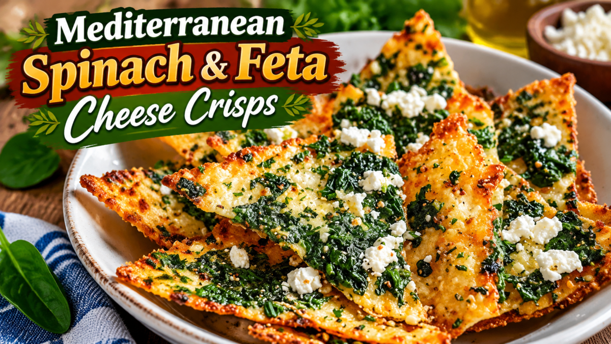 Mediterranean Spinach & Feta Crisps with crispy spinach, feta cheese, and fresh herbs