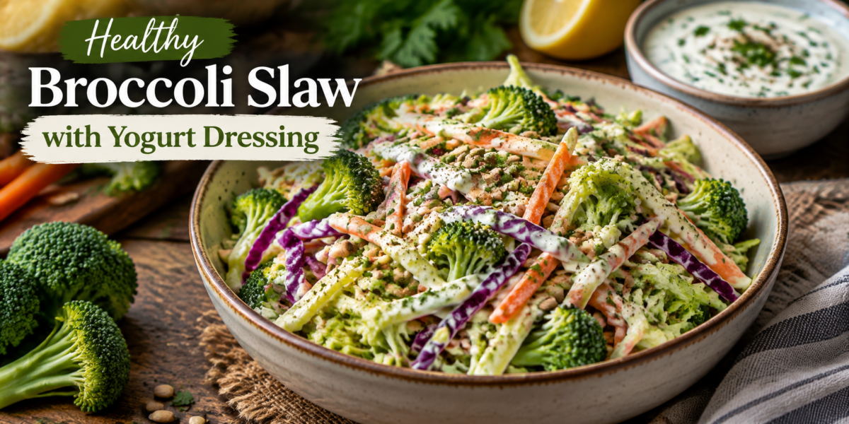 Healthy Broccoli Slaw with Yogurt Dressing made with fresh broccoli carrots cabbage and creamy yogurt sauce