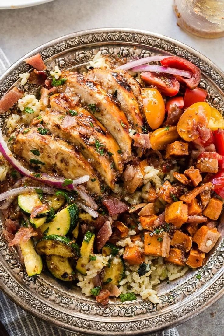 5 Honey Mustard Chicken with Spinach and Artichoke Rice Bowl
