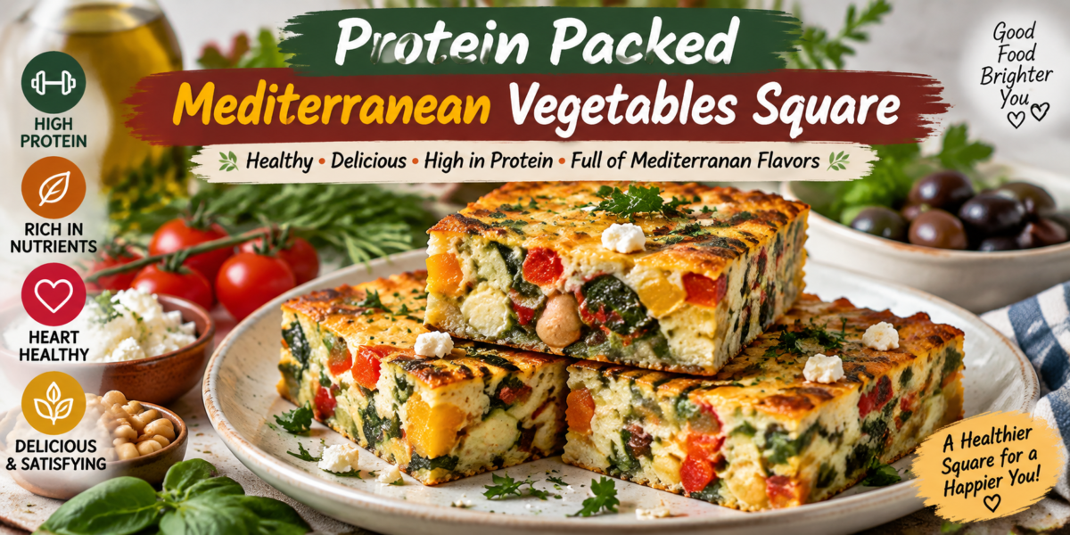 Protein Packed Mediterranean Vegetables Square with zucchini, spinach, bell peppers, chickpeas, eggs, and feta cheese