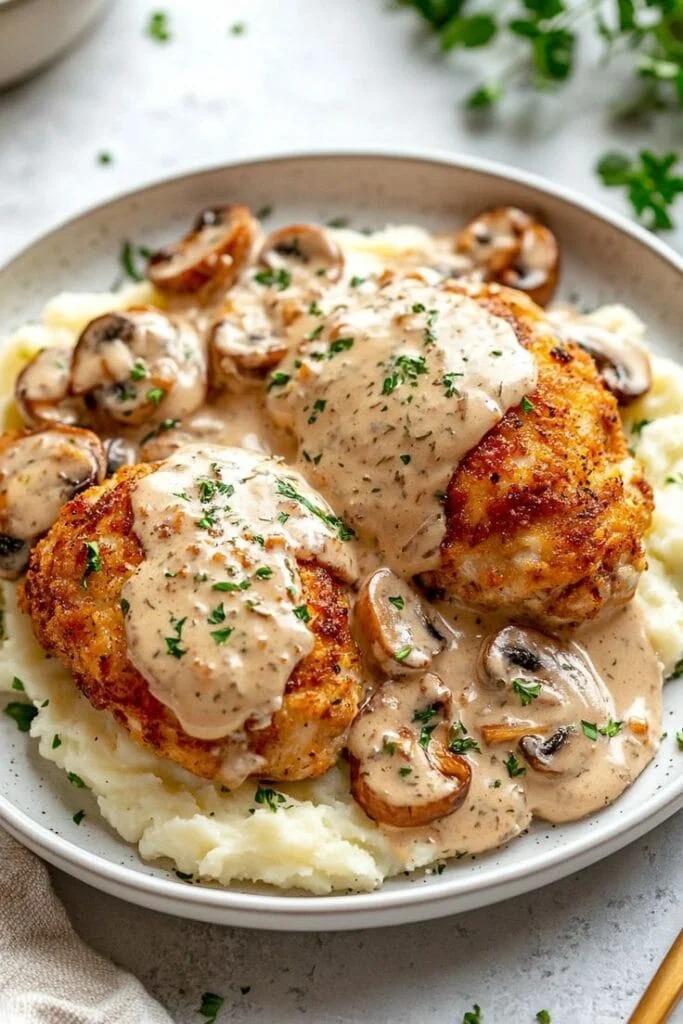6 Chicken with garlic mushroom sauce