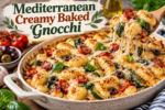 Mediterranean Creamy Baked Gnocchi with spinach tomatoes and melted cheese