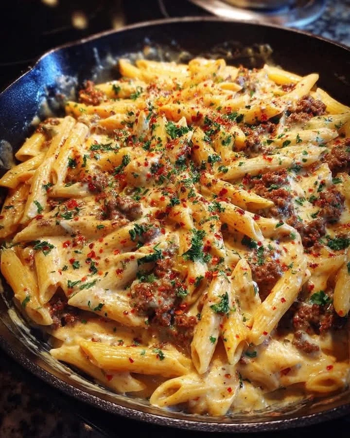 8 Mediterranean Spiced Beef Penne in Garlic Yogurt Sauce