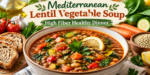 Mediterranean Lentil Vegetable Soup with fresh vegetables, lentils, spinach, and herbs for a high fiber healthy dinner