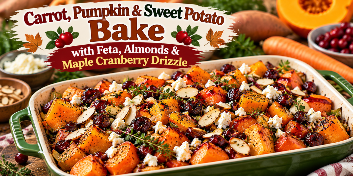 Vegetable Bake with Carrots, Pumpkin, Sweet Potato, Feta and Almonds