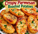 Crispy Parmesan Roasted Potatoes with garlic, herbs, and golden cheesy crust