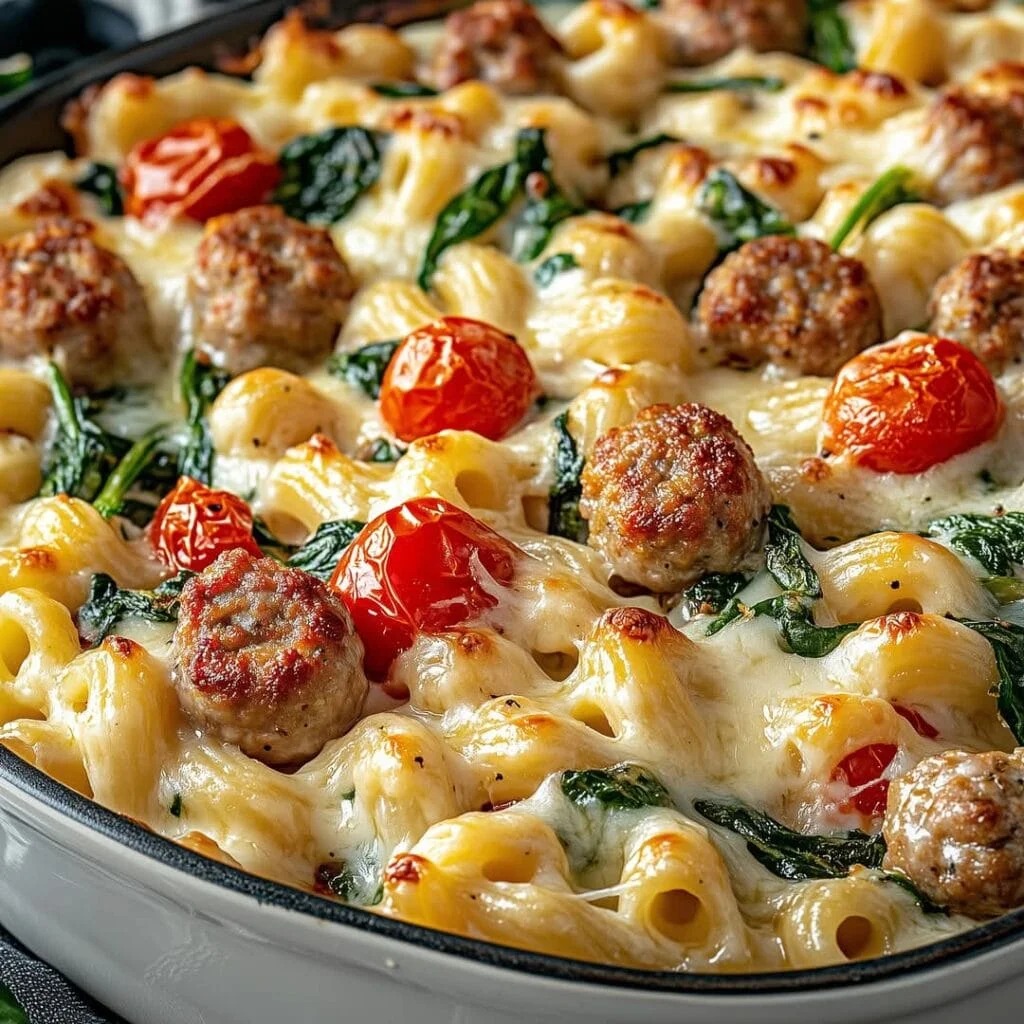 9 Mediterranean Creamy Tuscan Sausage Pasta Bak