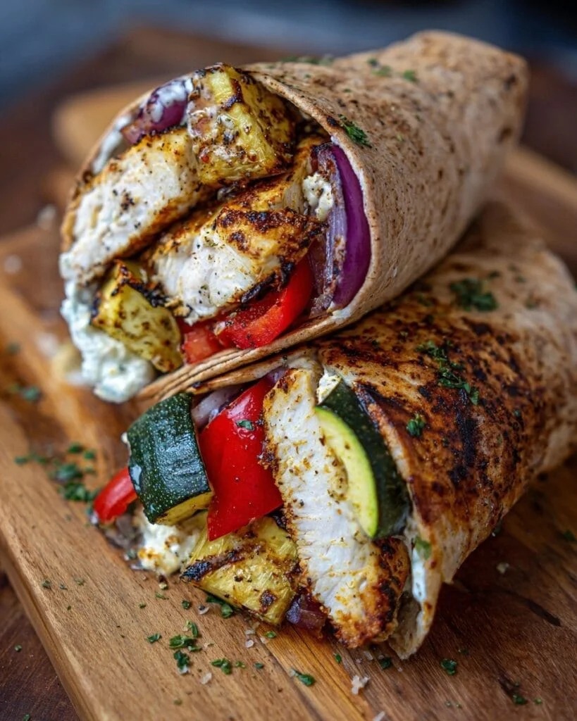 9 Mediterranean Greek Chicken Roasted Veggie Wraps