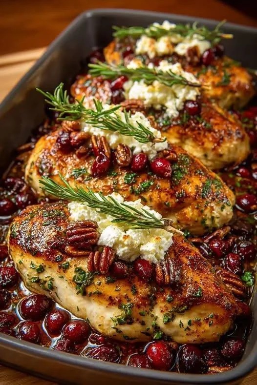 Baked Chicken Breasts with Cranberry Pecan Topping