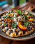 Charred Peach Burrata Flatbread with Black Lava Salt Hot Honey