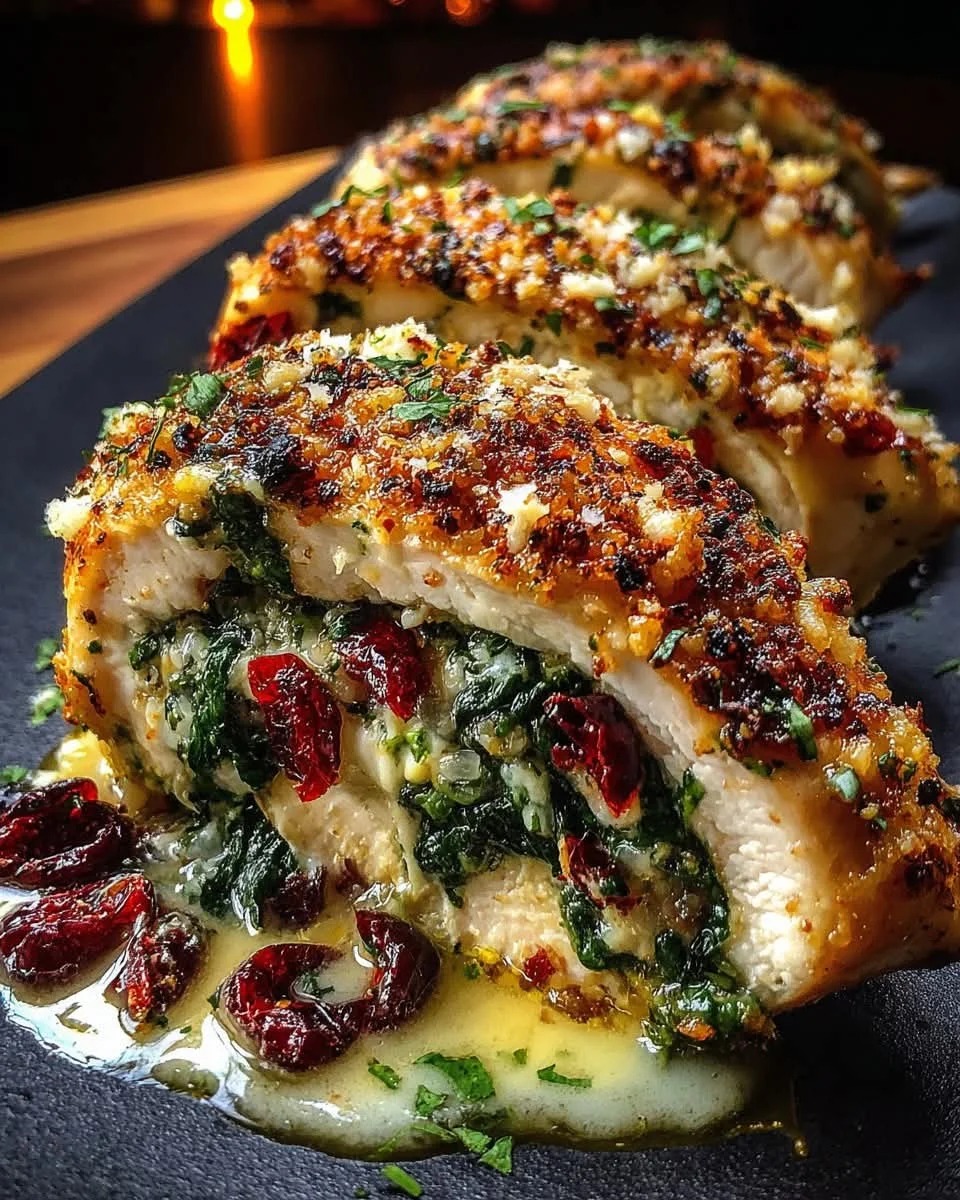 Cranberry Spinach Stuffed Chicken Breasts with Parmesan