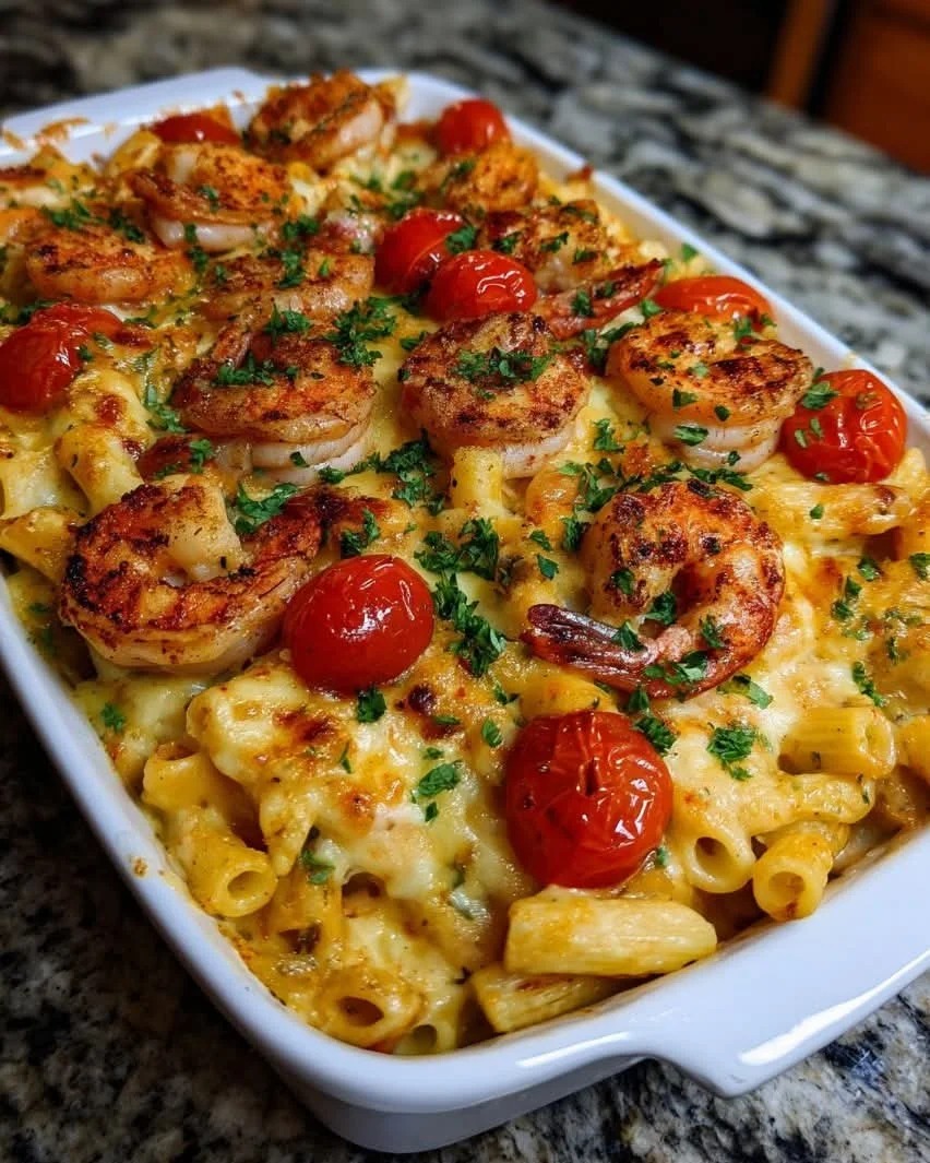 Creamy Cajun Shrimp Pasta Bake