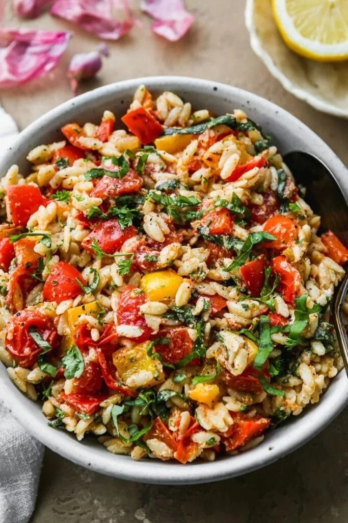 Creamy Roasted Red Pepper Orzo with Garlic Herb
