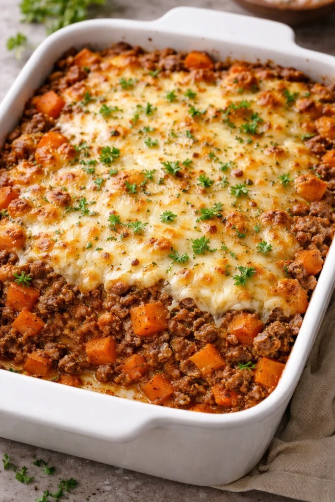 High Protein Sweet Potato Beef Casserole