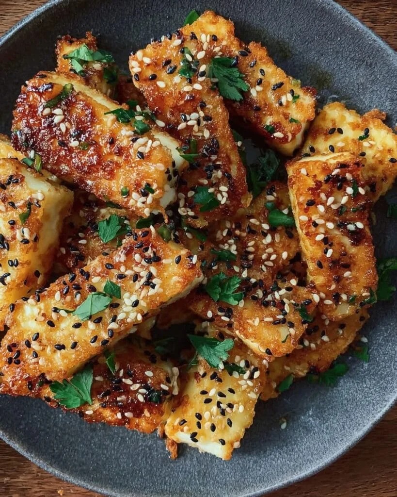 Hot Honey Sesame Crusted Halloumi