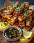 Maple Glazed Halloumi Fries with Lemon Tahini Dip