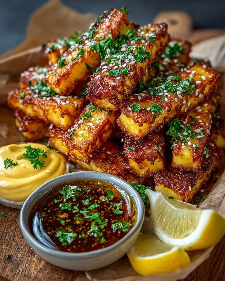 Maple Glazed Halloumi Fries with Lemon Tahini Dip