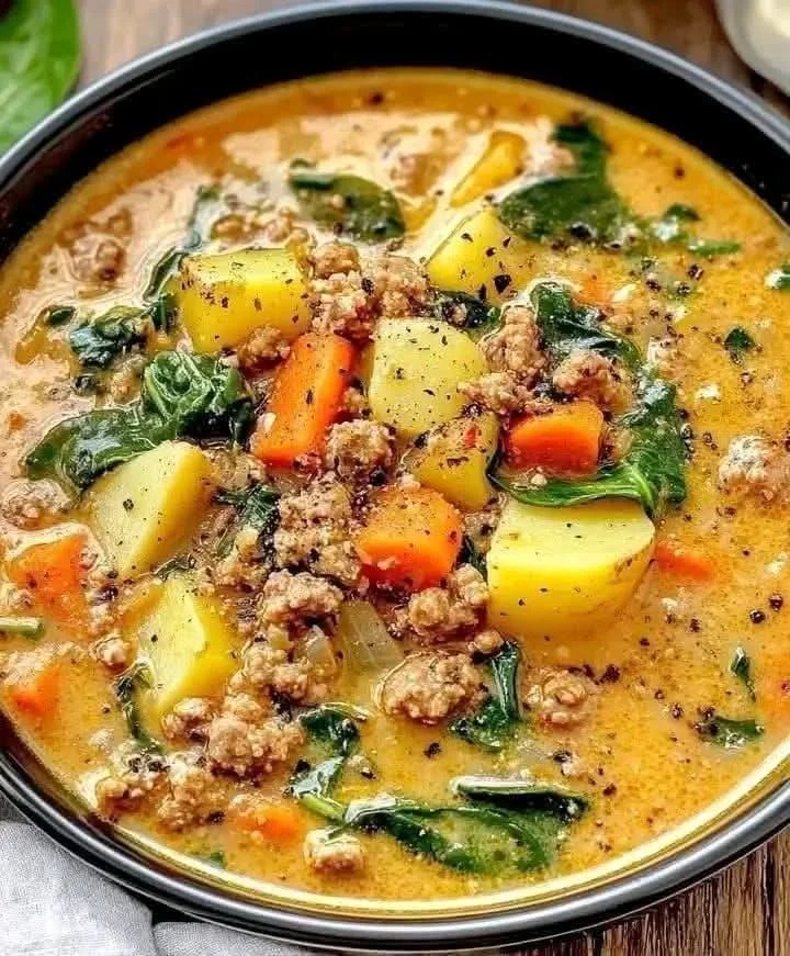 Mediterranean Italian Sausage Potato Soup with Carrots Spinach