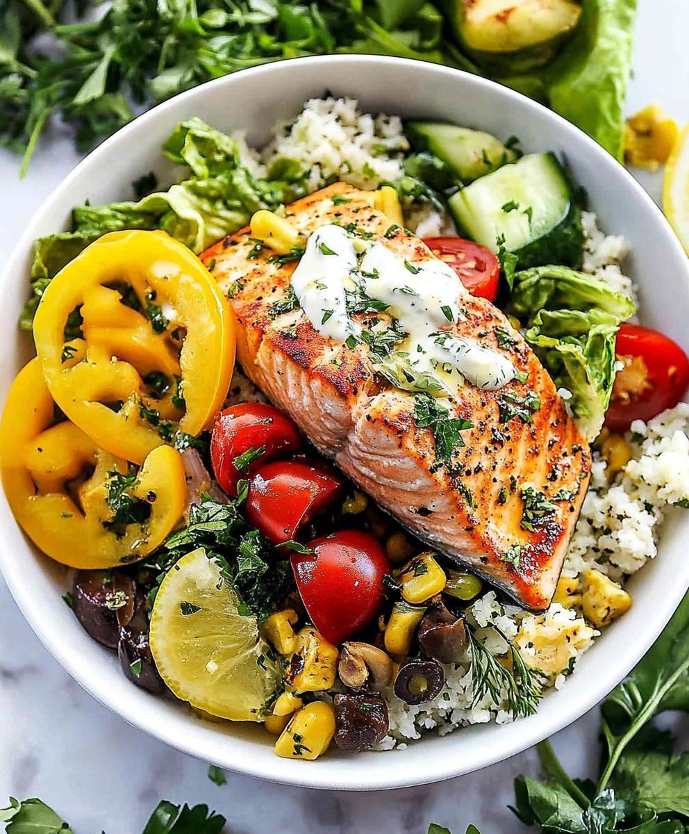 Mediterranean Lemon Garlic Salmon Bowl