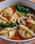 Mediterranean Potsticker Soup with Mushrooms and Bok Choy