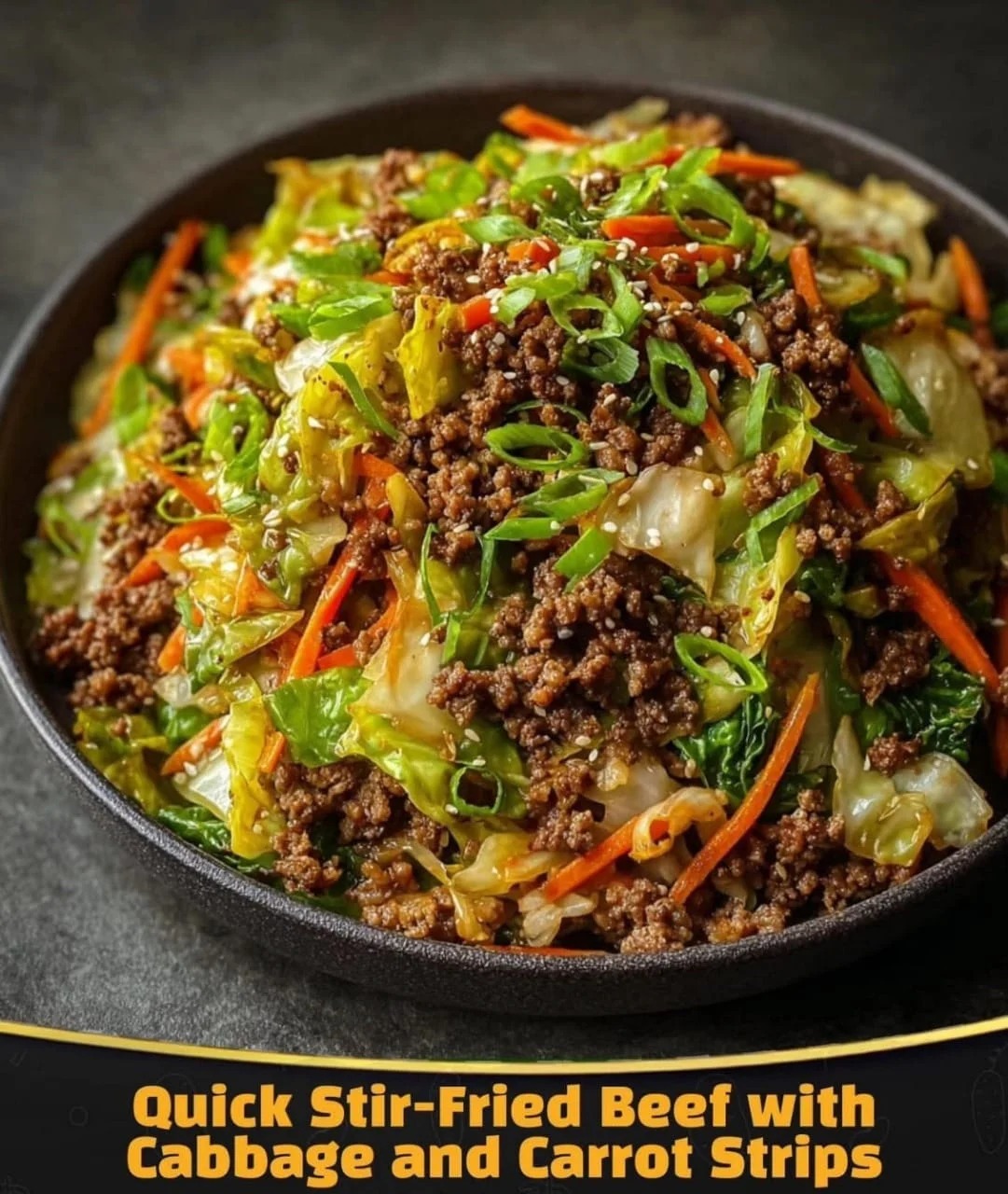 Mediterranean Quick Stir Fried Beef with Cabbage and Carrot Strips