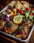 Mediterranean Sheet Pan Lemon Chicken with Roasted Vegetables Pita Chips