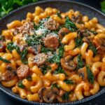 Mushroom Macaroni with Spinach and Red Pepper