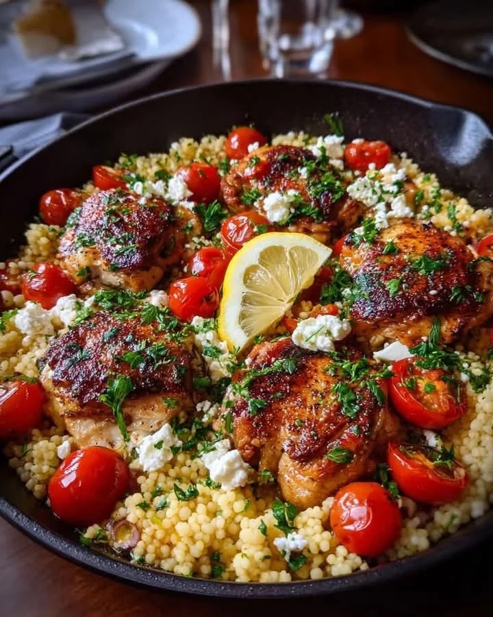 One Skillet Mediterranean Chicken with Lemon Couscous