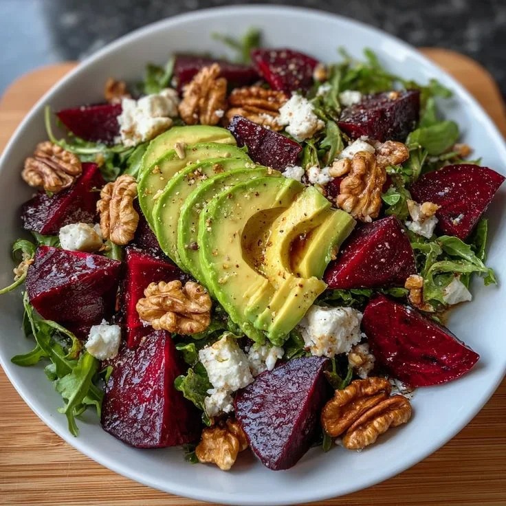 Roasted Beet Avocado and Feta Salad