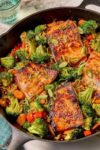 Teriyaki Salmon Vegetable Fried Rice Skillet