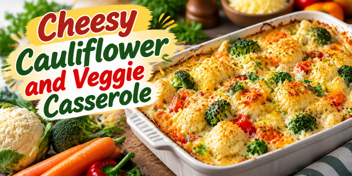 Cheesy Cauliflower Casserole with creamy cheese sauce and vegetables