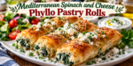 Mediterranean Spinach and Cheese Phyllo Pastry Rolls with feta and fresh spinach