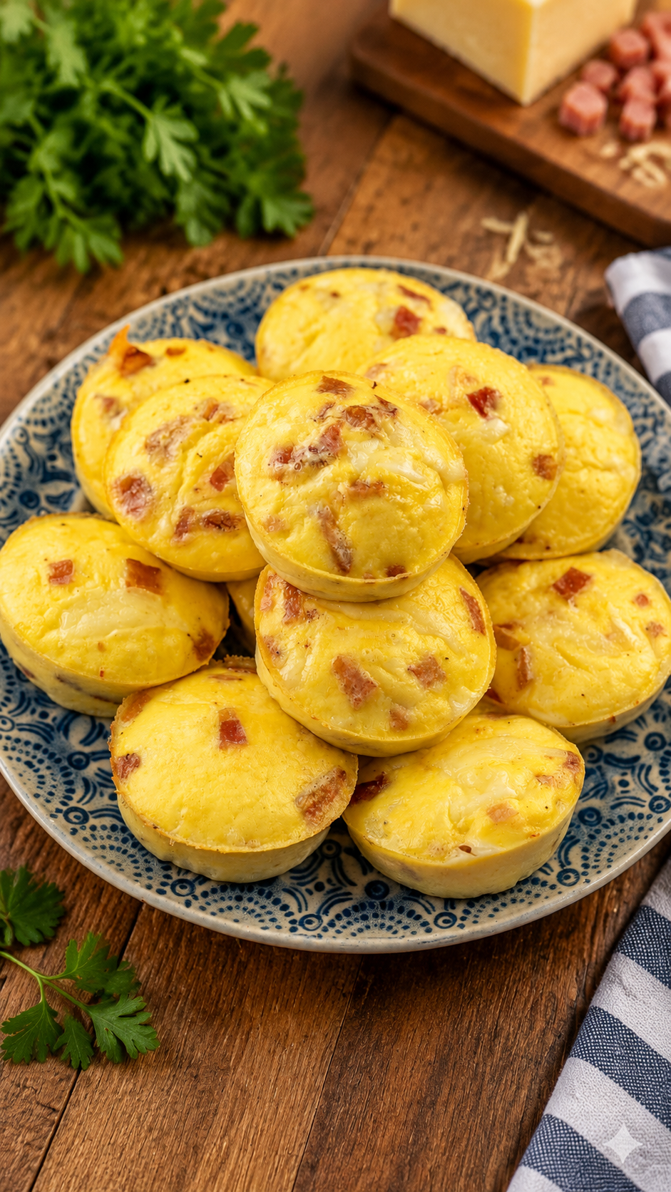Ham and cheese egg muffins with fluffy eggs, melted cheese, and diced ham