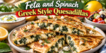 Feta and Spinach Greek Style Quesadillas with crispy tortillas, spinach, feta cheese, herbs, and lemon
