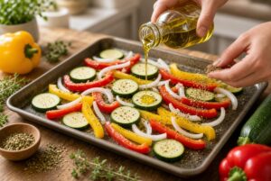 Preparing Roasted Vegetables for Mediterranean Veggie Toast