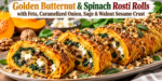 Rosti Rolls made with golden butternut squash, spinach, feta, caramelized onion, sage, walnuts, and sesame crust