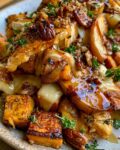 Sweet Potato Apple Smash with roasted sweet potato, butternut squash, apples, creamy Brie, toasted pecans, and hot honey