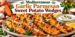 Mediterranean Sweet Potato Wedges with garlic, Parmesan, oregano, parsley, and lemon