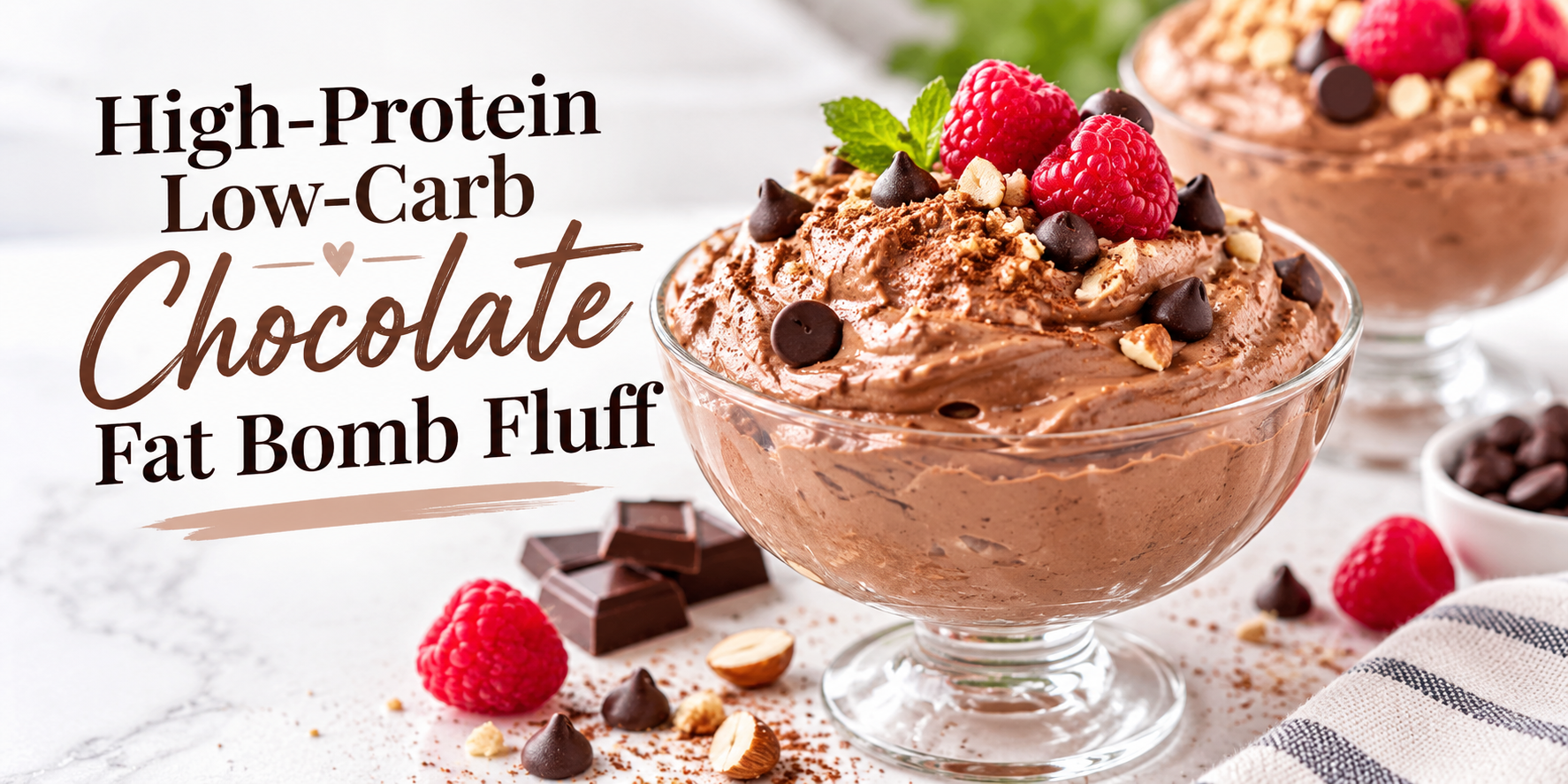 High-Protein Low-Carb Chocolate Fat Bomb Fluff in a glass dessert bowl